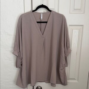 Zenana Outfitters Taupe V-Neck Draped Sleeve Blouse
